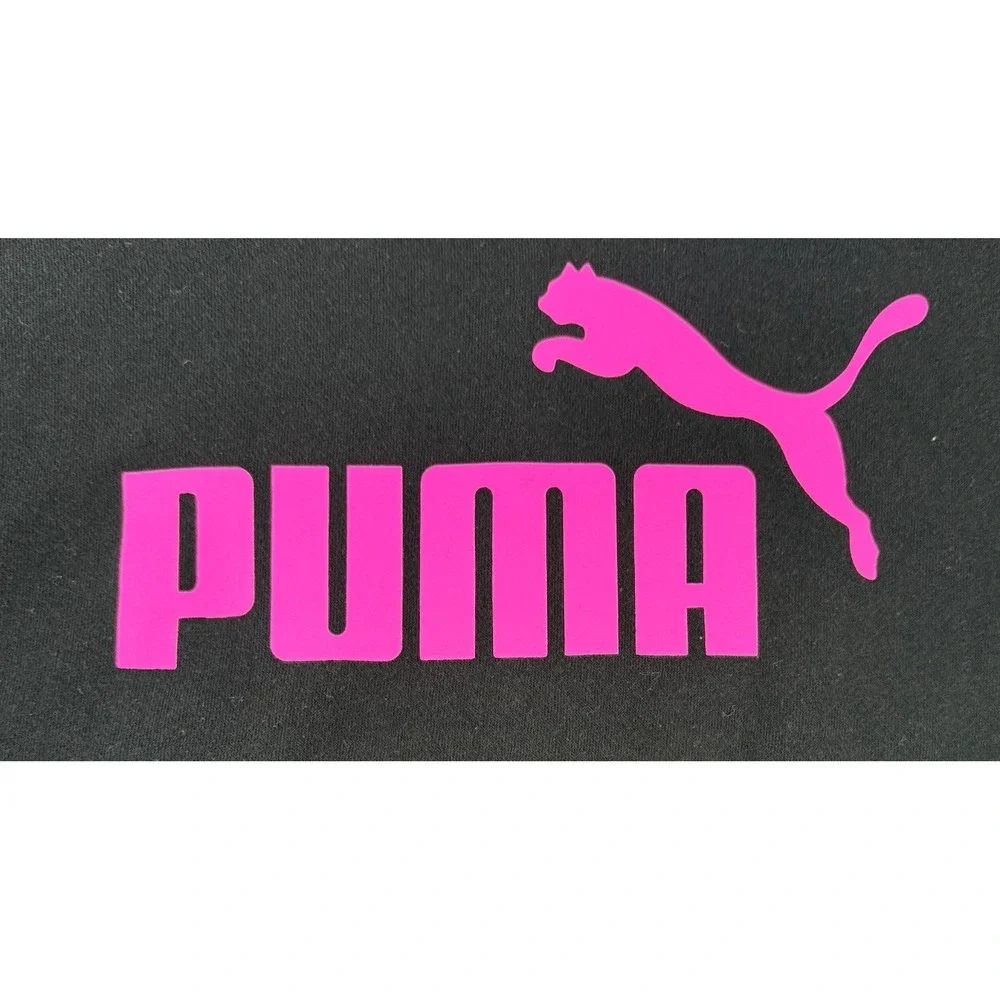 Puma Girls Hoodie M 10-12 Black Pink‎ Logo Athletic Pullover Sweatshirt